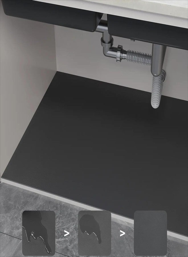 Beruyu Under Sink Mat for Kitchen Waterproof, Cut to Fit Under Sink Liner, Kitchen Bathroom Cabinet Protector Mat, Super Absorbent Quick Dry Under Sink Drip Tray, Dark Grey (20"W x 32"L) - Image 1